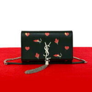 SAINT LAURENT PARIS Kate YSL Logo Tassel Leather Chain Shoulder Bag Black